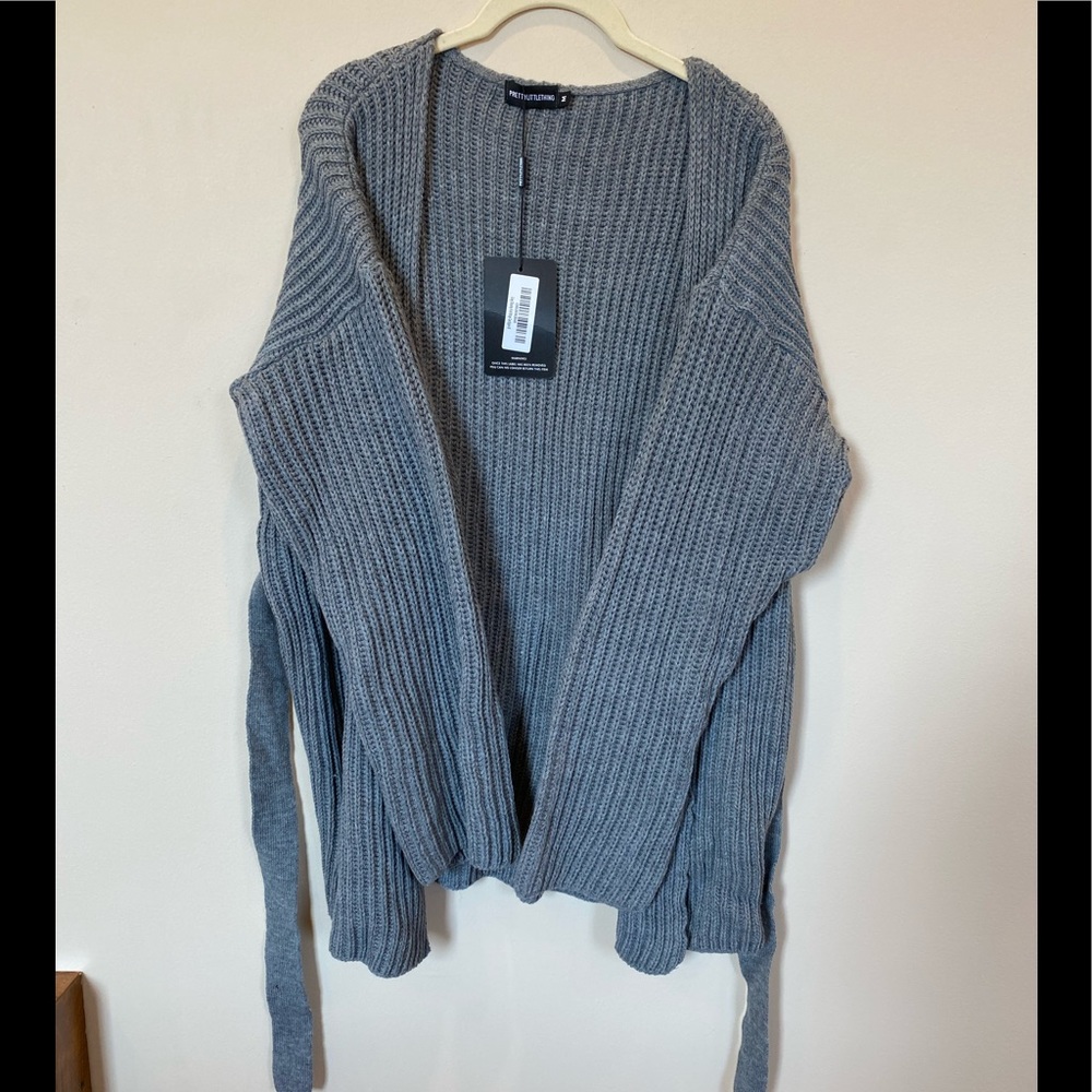 PrettyLittleThing Grey Chunky Wrap Cardigan